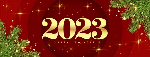 Free vector premium new year eve 2023 banner with pine leaves