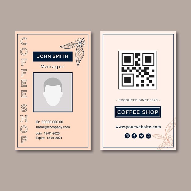 프리미엄 품질의 커피 ID 카드