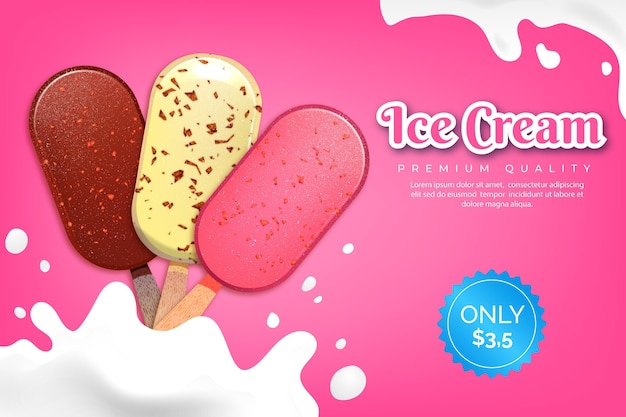 Free vector premium quality realistic ice cream ad