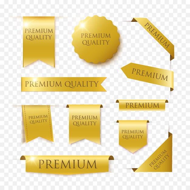 Premium quality vector badges and tags isolated on black background. gold luxury banners.