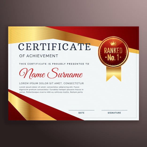 Free vector premium red and golden certificate design template