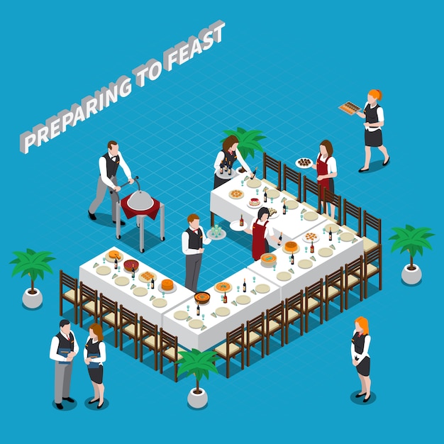 Free vector preparing to feast isometric illustration