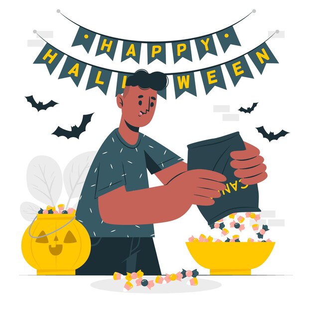 Free vector preparing halloween candies basket concept illustration