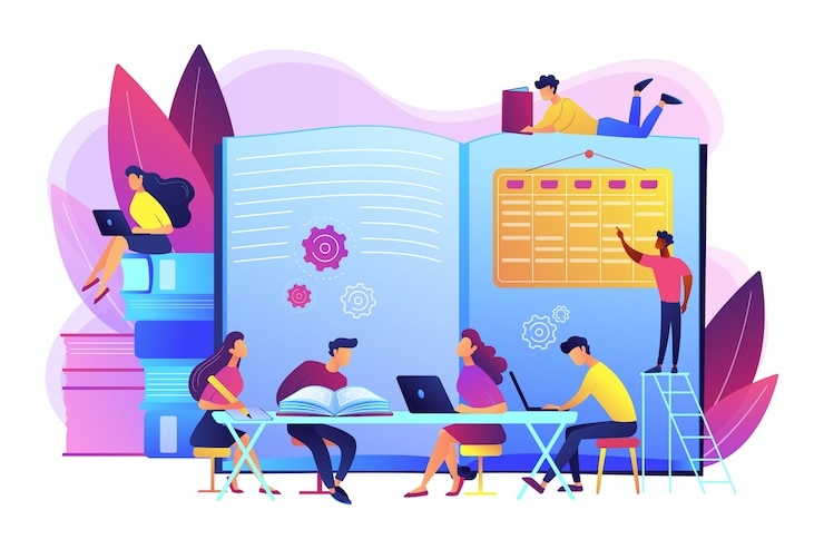 Free Vector preparing test together. learning and studying with friends. effective revision, revision timetables and planning, how to revise for exams concept.