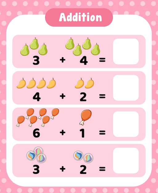 Preschool addition math worksheet template