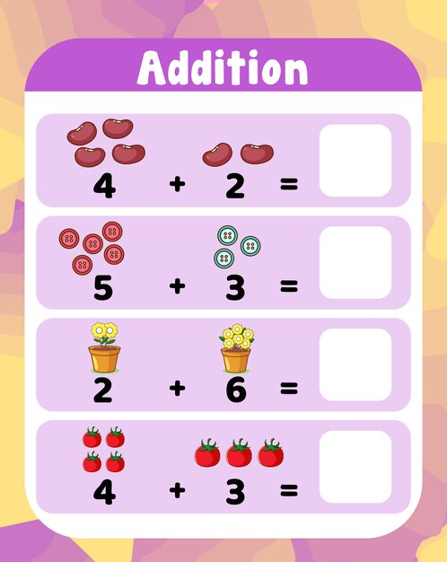 Preschool addition math worksheet template