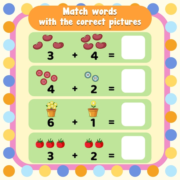 Preschool addition math worksheet template