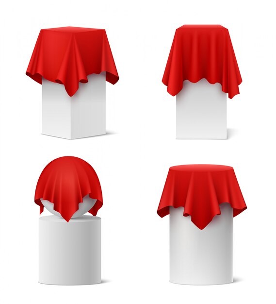 Presentation red silk cloth realistic set isolated 