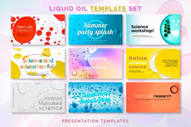 Presentation template oil bubble background vector set