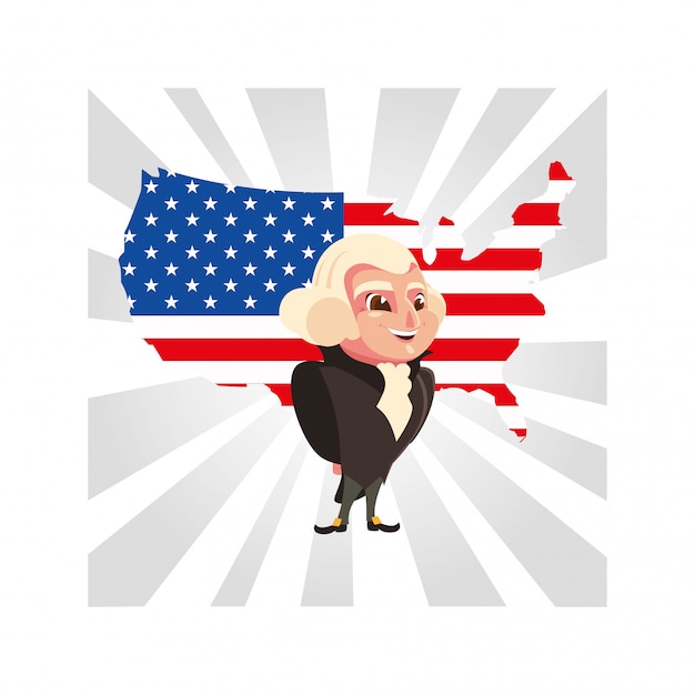 ジョージ ワシントン大統領と地図アメリカ合衆国 プレミアムベクター