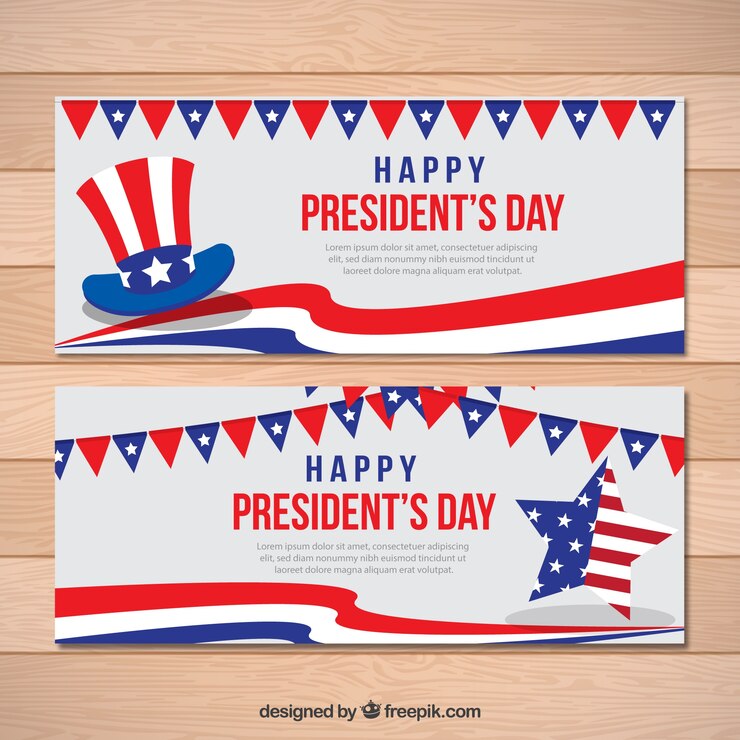 Free Vector president's day banners with decorative star and hat