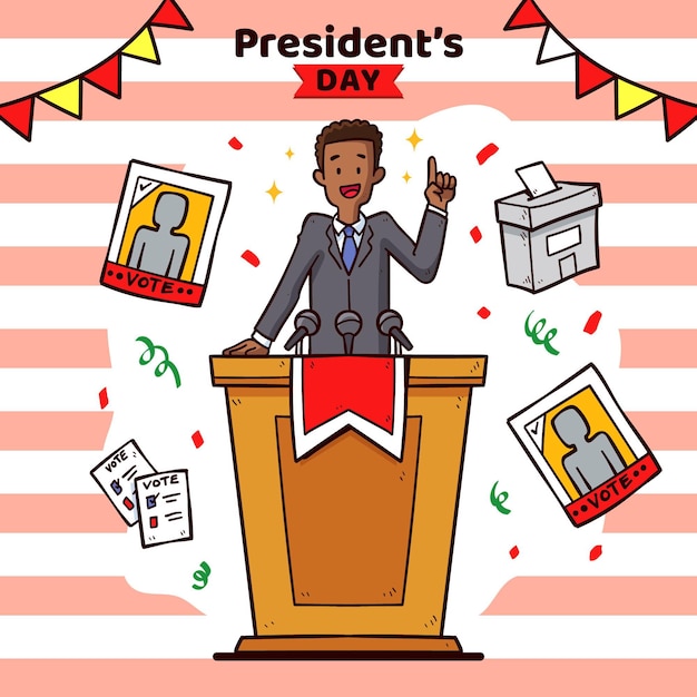 President's day event promo with drawn illustration