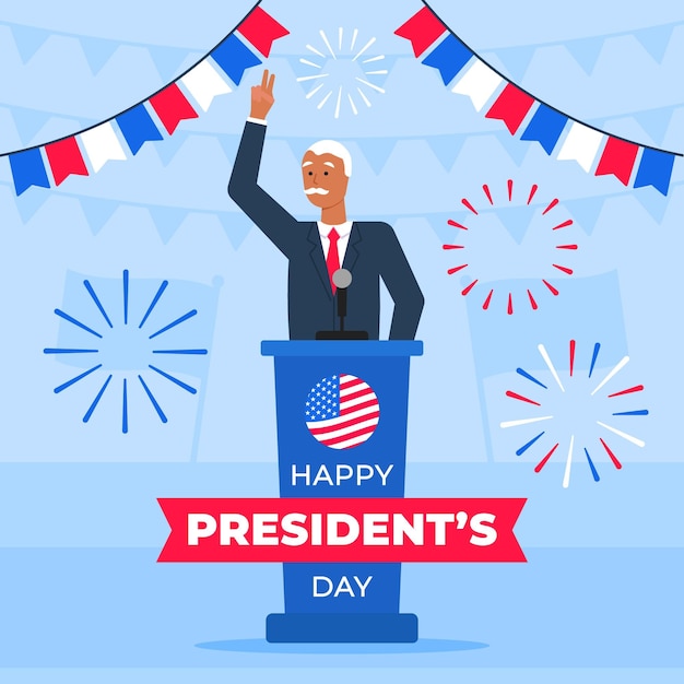 President's day event promo with male president illustrated