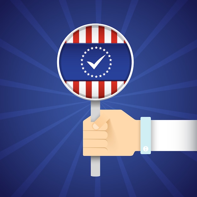 Free vector presidential election flat concept with hand holding magnifier with usa flag on blue radial