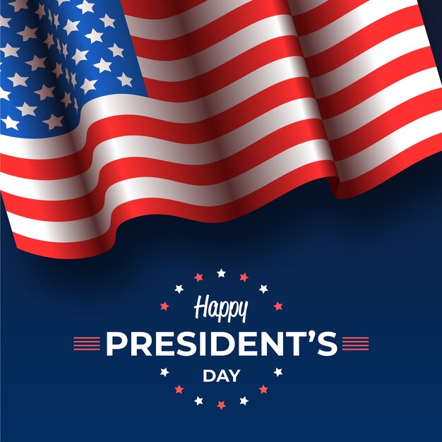 presidents day with realistic flag and greeting