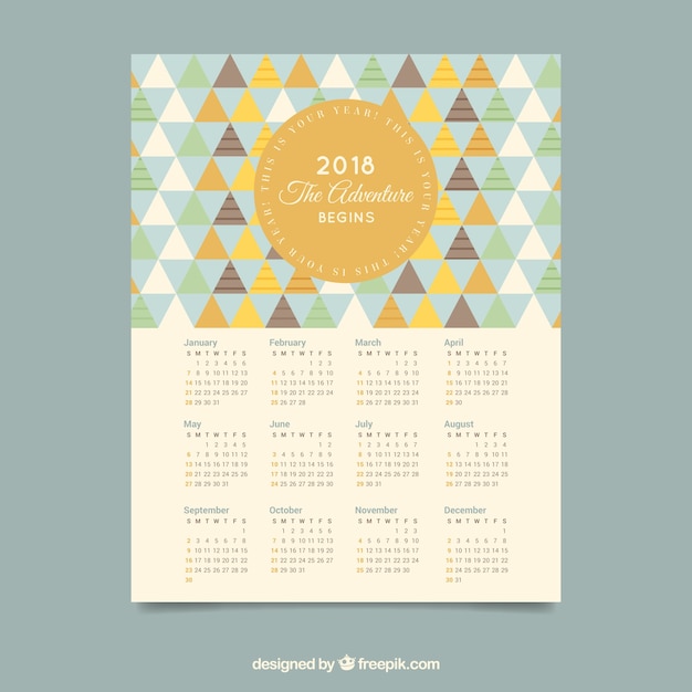 Free vector pretty 2018 calendar with triangles