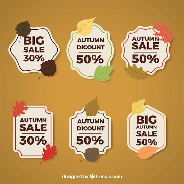 Pretty autumn sale stickers in retro style