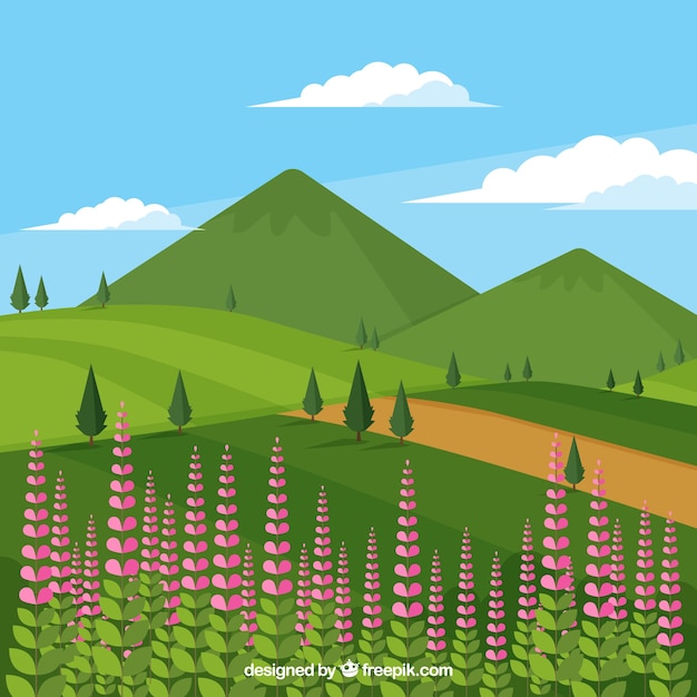 Pretty background of flowers and mountains