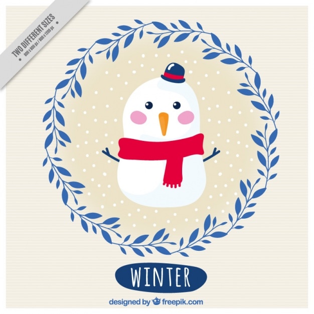 Free vector pretty background of funny snowman with floral wreath