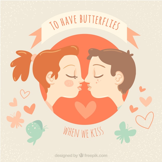 Free vector pretty background of loving couple kissing