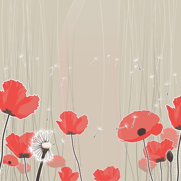 Free vector pretty background with dandelions and red flowers