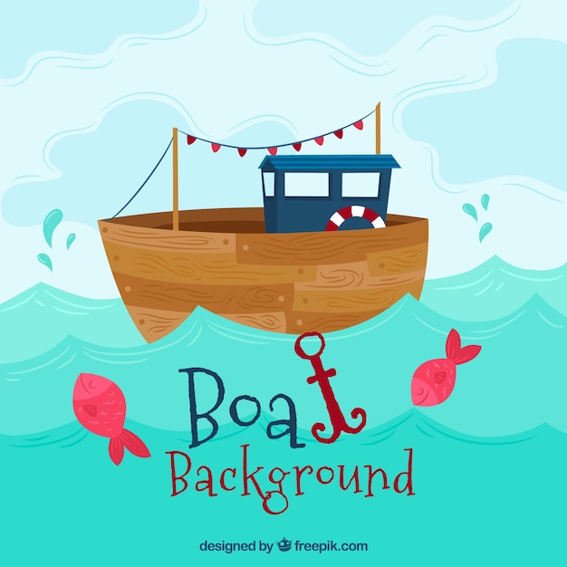 Free vector pretty background of wooden boat with anchor