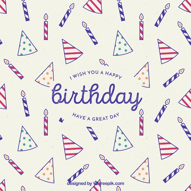 Free vector pretty birthday background with cap and candles