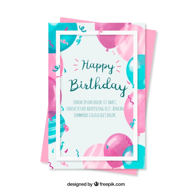 Pretty birthday greeting with watercolor balloons