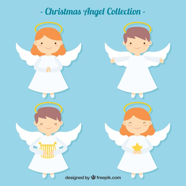 Pretty christmas angels in flat design