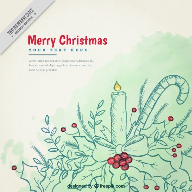 Pretty christmas background with hand drawn candle