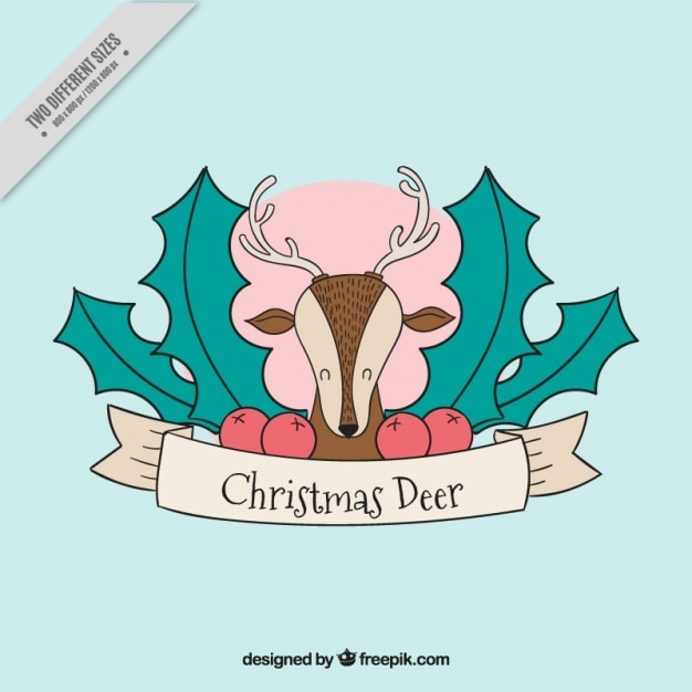 Free vector pretty christmas background with lovely reindeer and mistletoe
