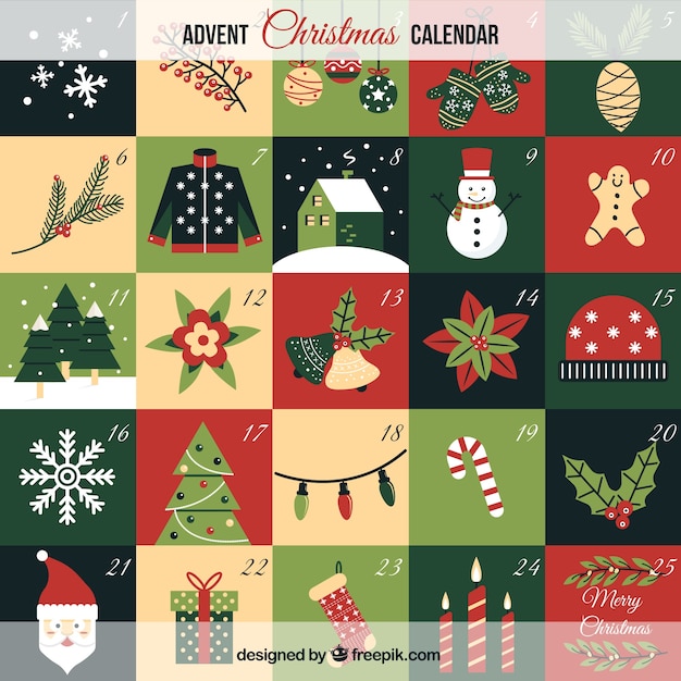 Pretty christmas calendar with ornaments