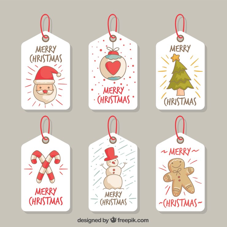 Free Vector pretty christmas tags with drawings