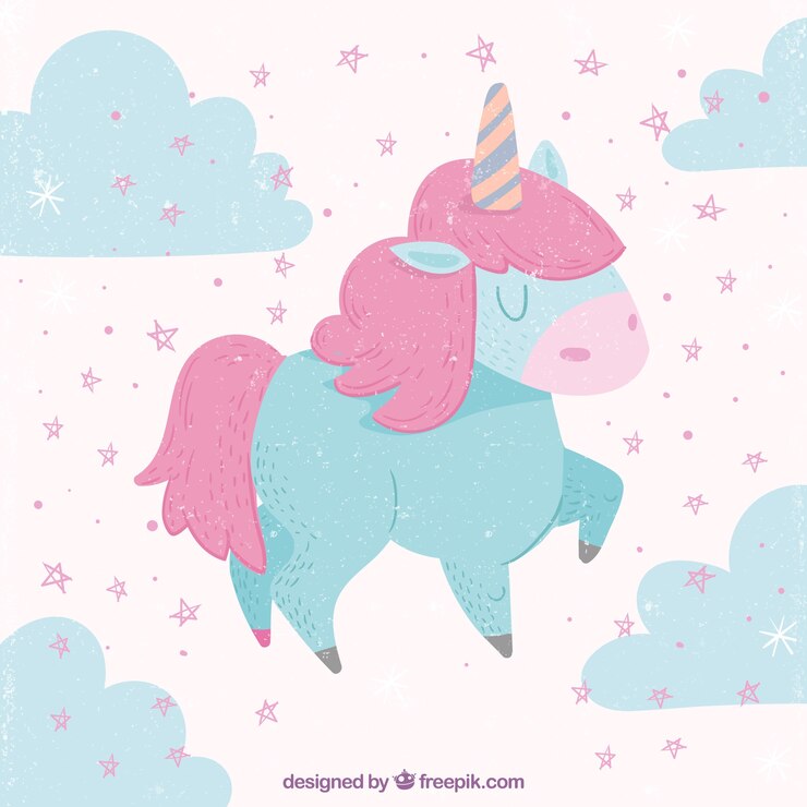 Free Vector pretty clouds and unicorn background in soft tones