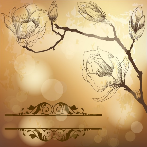 Бесплатное векторное изображение Роскошный золотой фон с цветок магнолии