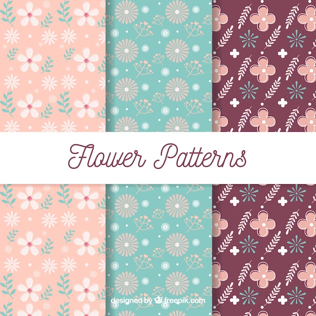 Pretty flowers patterns collection in flat style