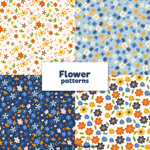 Pretty flowers patterns collection in flat style