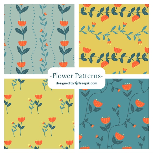 Pretty flowers patterns collection in flat style