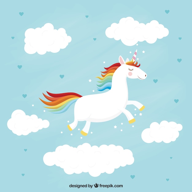 Free vector pretty flying unicorn background