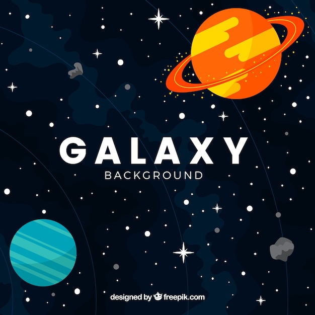 Free vector pretty galaxy background with planets in flat design