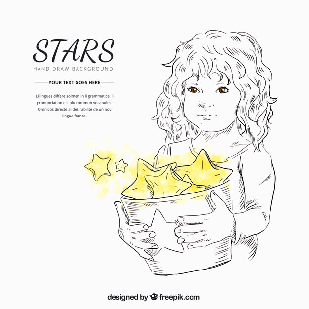 Pretty girl holding a bucket with yellow stars