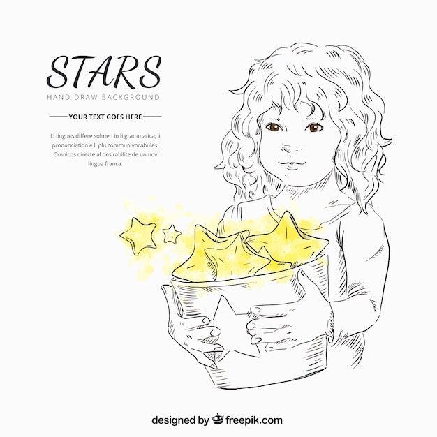 Красивая девушка держит ведро с желтыми звездами