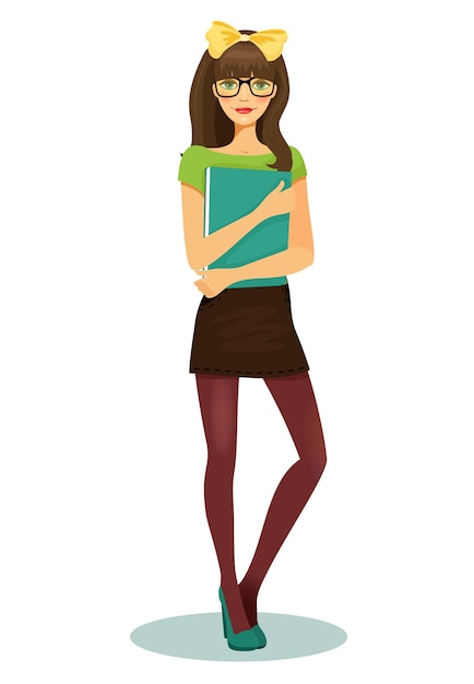 Бесплатное векторное изображение Красивая девушка студент с очками и книгой в руке векторные иллюстрации