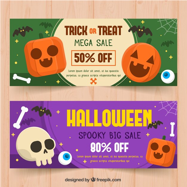 Free vector pretty halloween banners in flat design