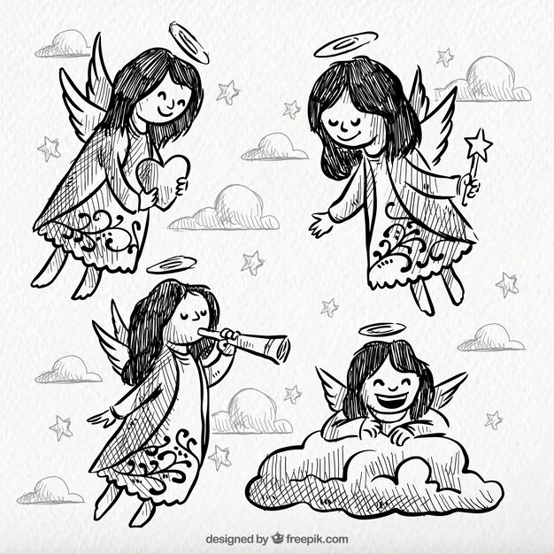 Free Vector pretty hand drawn angels