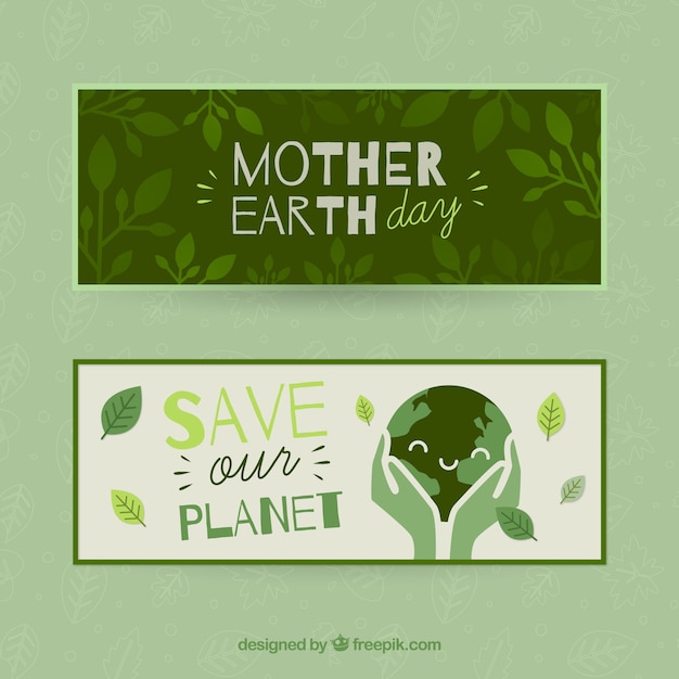 Pretty hand drawn earth day banners