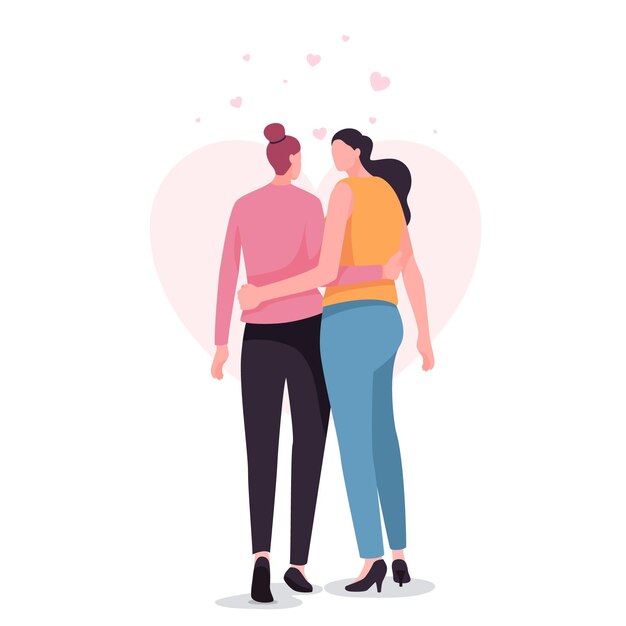 Pretty lesbian couple illustrated