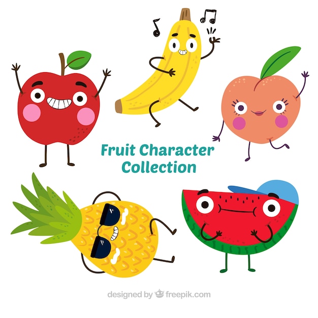 Free vector pretty pack of five fruit characters