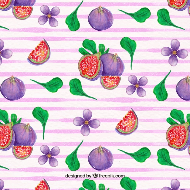 Pretty pattern of figs with watercolor leaves