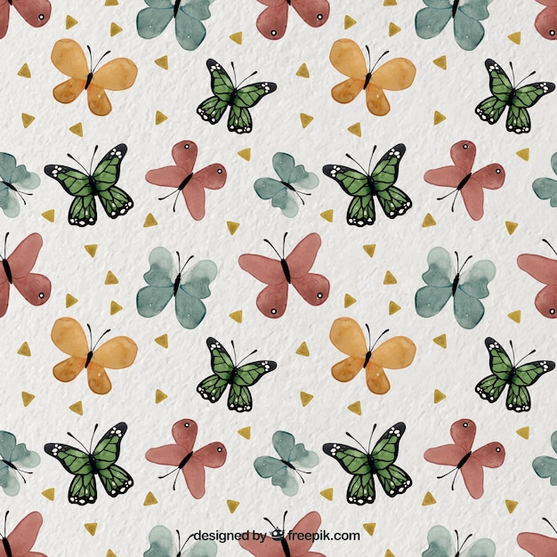 Free vector pretty pattern with watercolor butterflies